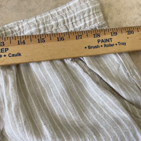 LL Bean Pants Women's  18W 100% Linen Pull On Drawstring Striped wide leg beige - Picture 11 of 15